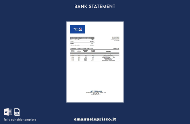 modello di parola di estratto conto bancario stile verificato Laos Lao Viet